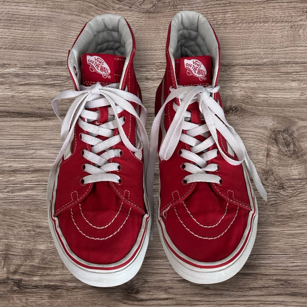 Vans Old Skool Red Hi-Top SK8 Sneakers Shoes Unisex Mens 7 Womens 8.5 - Picture 4 of 12
